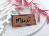 Kunstleder-Label, Lederlabel, Kunstleder-Patch, Lederpatch, 2,5x5cm, cognac, braun, mini, Herz, Herzchen
