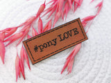 Kunstleder-Label, Lederlabel, Kunstleder-Patch, Lederpatch, 2x5cm, cognac, braun, pferdeliebe, Pferd, reiten, Pony Love