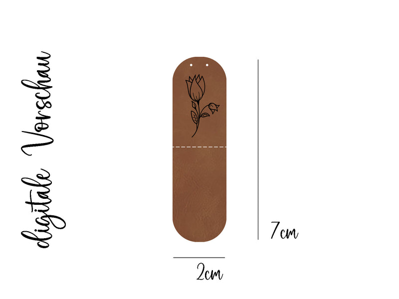 Kunstlederlabel, Kunstleder Label, Knickmich, Knicklabel, Saumlabel, PU, braun , cognac, Blume
