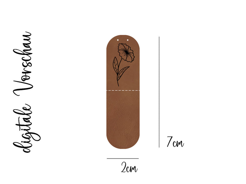 Kunstlederlabel, Kunstleder Label, Knickmich, Knicklabel, Saumlabel, PU, braun , cognac, Blume
