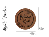 Kunstleder-Label, Lederlabel, Kunstleder-Patch, Lederpatch, 4,5x4,5cm, cognac, braun, rund, Blumenkind