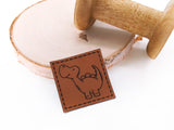 Kunstleder-Label, Lederlabel, Kunstleder-Patch, Lederpatch, 4x4cm, cognac, braun, Dino