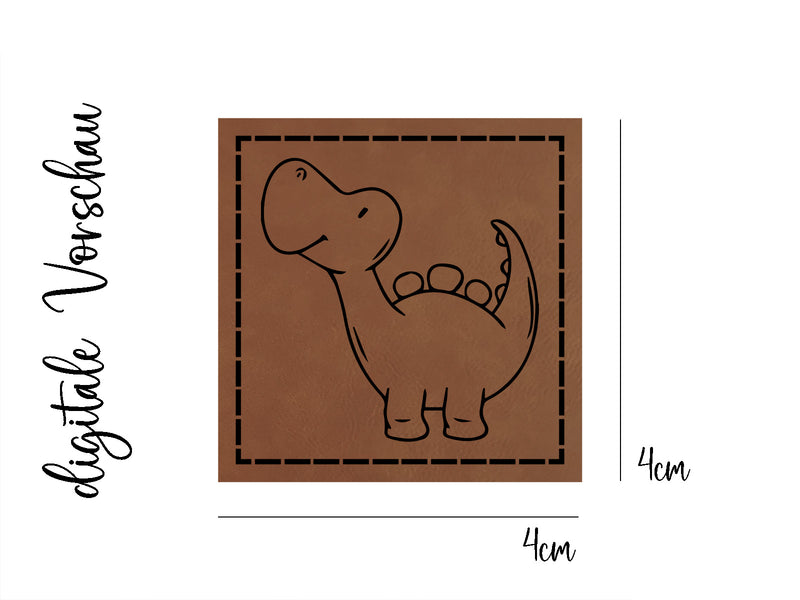 Kunstleder-Label, Lederlabel, Kunstleder-Patch, Lederpatch, 4x4cm, cognac, braun, Dino