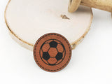 Kunstleder-Label, Lederlabel, Kunstleder-Patch, Lederpatch, 4,5x4,5cm, cognac, braun, rund, Fußball