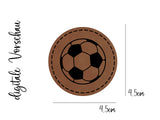 Kunstleder-Label, Lederlabel, Kunstleder-Patch, Lederpatch, 4,5x4,5cm, cognac, braun, rund, Fußball