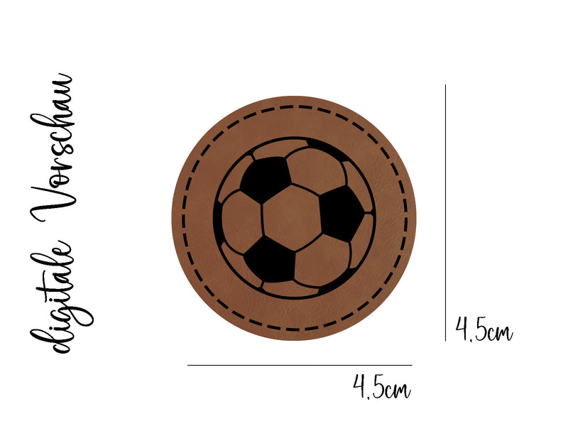 Kunstleder-Label, Lederlabel, Kunstleder-Patch, Lederpatch, 4,5x4,5cm, cognac, braun, rund, Fußball