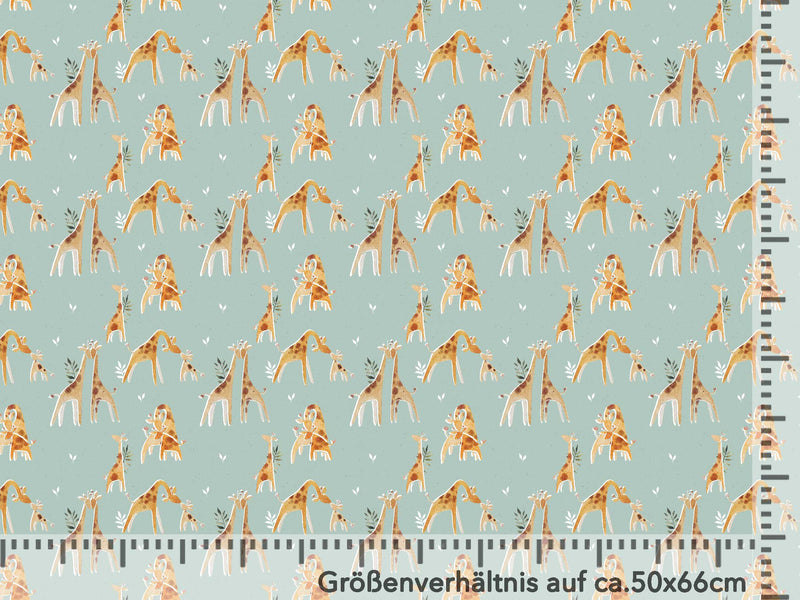 Vorbestellung, Eigenproduktion, Stoff drucken, Stoff für Kinder, Kinderstoff, Jersey, French Terry, Waffelstrick, Rippjersey, Tiere, Giraffen, Giraffe Family