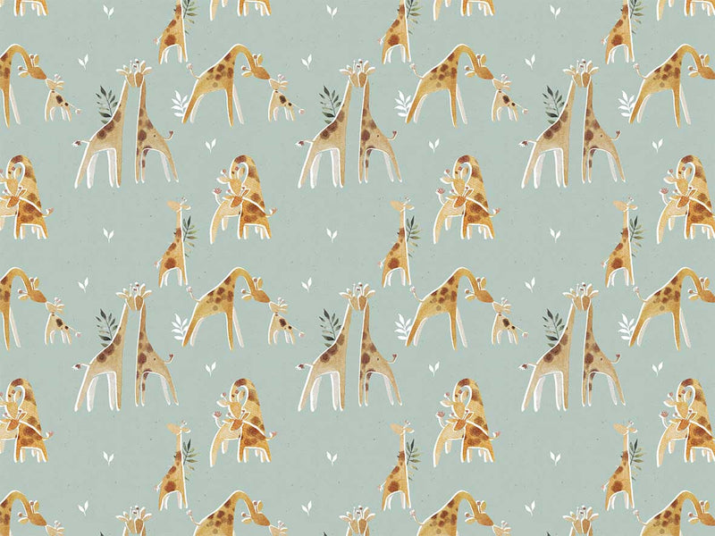 Vorbestellung, Eigenproduktion, Stoff drucken, Stoff für Kinder, Kinderstoff, Jersey, French Terry, Waffelstrick, Rippjersey, Tiere, Giraffen, Giraffe Family