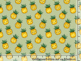 Vorbestellung, Eigenproduktion, Stoff drucken, Stoff für Kinder, Kinderstoff, Jersey, French Terry, Waffelstrick, Rippjersey, Früchte, happy fruits, Ananas