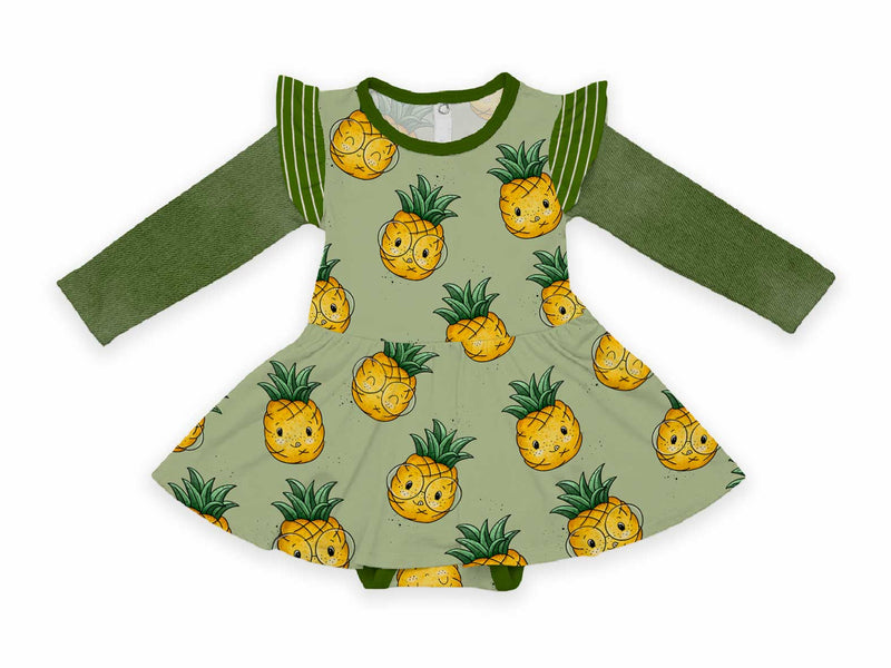 Vorbestellung, Eigenproduktion, Stoff drucken, Stoff für Kinder, Kinderstoff, Jersey, French Terry, Waffelstrick, Rippjersey, Früchte, happy fruits, Ananas