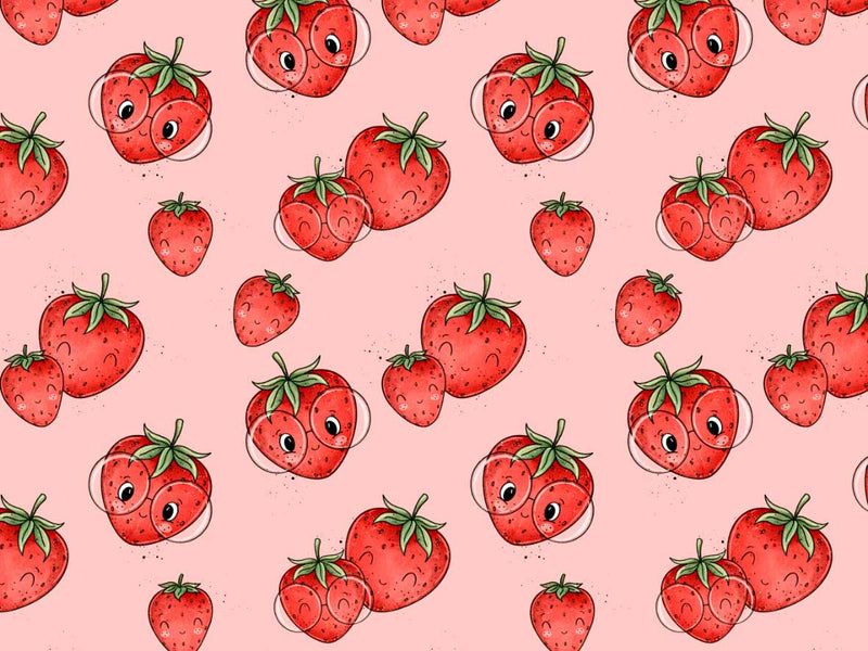 Vorbestellung, Eigenproduktion, Stoff drucken, Stoff für Kinder, Kinderstoff, Jersey, French Terry, Waffelstrick, Rippjersey, Früchte, happy fruits, Erdbeere, Strawberry