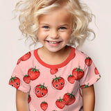 Vorbestellung, Eigenproduktion, Stoff drucken, Stoff für Kinder, Kinderstoff, Jersey, French Terry, Waffelstrick, Rippjersey, Früchte, happy fruits, Erdbeere, Strawberry