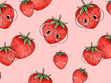 Vorbestellung, Eigenproduktion, Stoff drucken, Stoff für Kinder, Kinderstoff, Jersey, French Terry, Waffelstrick, Rippjersey, Früchte, happy fruits, Erdbeere, Strawberry