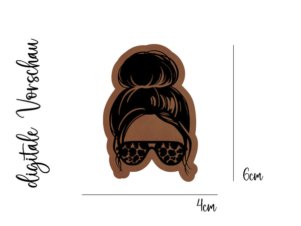 Kunstleder-Label, Lederlabel, Kunstleder-Patch, Lederpatch, 6x4cm, cognac, braun, Sonderform, Eigenproduktion, Messy Bun, Mum Bun, Momlife, Leoprint