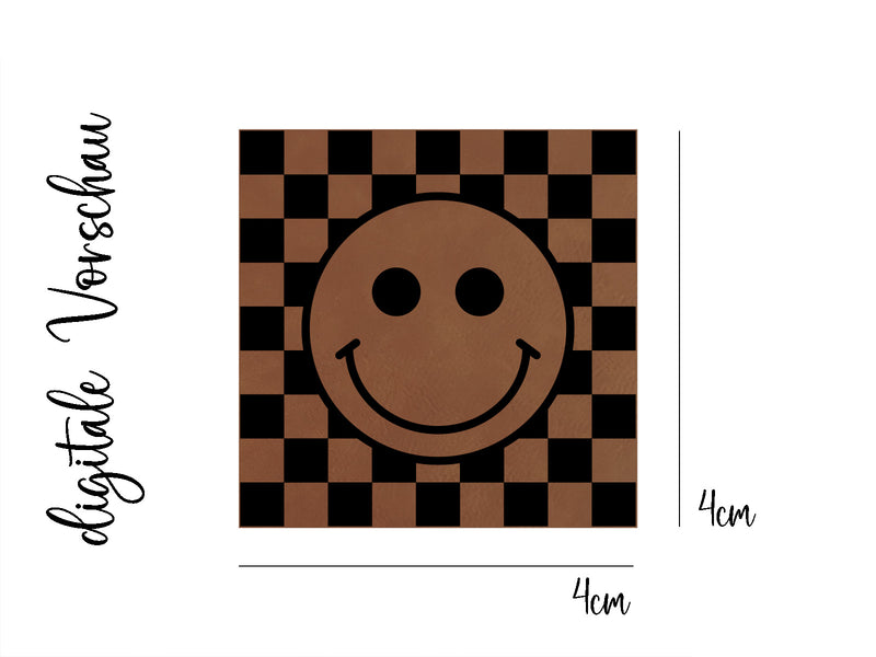 Kunstleder-Label, Lederlabel, Kunstleder-Patch, Lederpatch, 4x4cm, cognac, braun, just smile