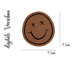 Kunstleder-Label, Lederlabel, Kunstleder-Patch, Lederpatch, 5x4cm, cognac, braun, Sonderform, Eigenproduktion, Smile, Smiley, Smileyface