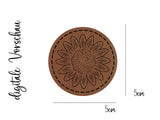 Kunstleder-Label, Lederlabel, Kunstleder-Patch, Lederpatch, 4,5x4,5cm, cognac, braun, rund, Sunflower, Sonnenblume