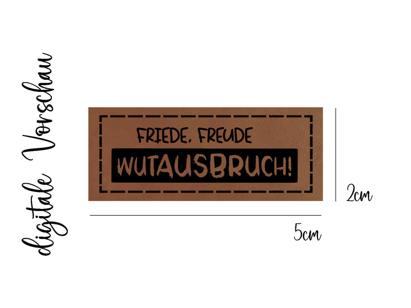 Kunstleder-Label, Lederlabel, Kunstleder-Patch, Lederpatch, 2x5cm, cognac, braun, friede, Freude, Wutausbruch
