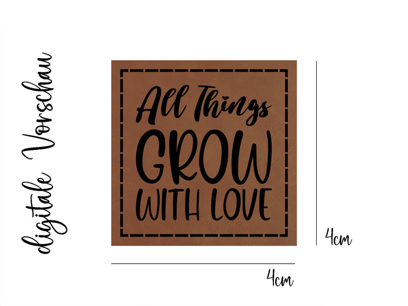 Kunstleder-Label, Lederlabel, Kunstleder-Patch, Lederpatch, 4x4cm, cognac, braun, Blumen, all things grow with love