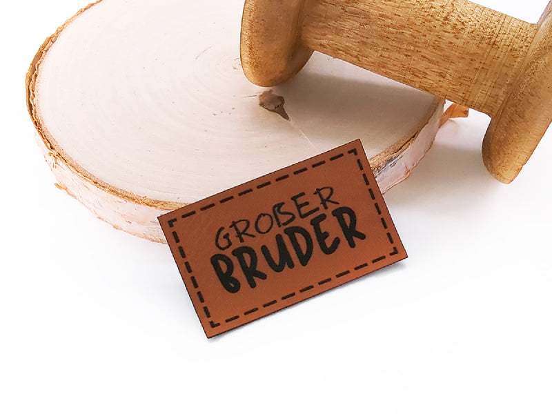 Kunstleder-Label, Lederlabel, Kunstleder-Patch, Lederpatch, 3x5cm, cognac, braun, großer Bruder