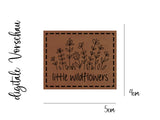 Kunstleder-Label, Lederlabel, Kunstleder-Patch, Lederpatch, 4x4cm, cognac, braun, Blumen, Little wildflowers