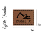 Kunstleder-Label, Lederlabel, Kunstleder-Patch, Lederpatch, 4x3cm, Bagger, Baumeister, Baustelle
