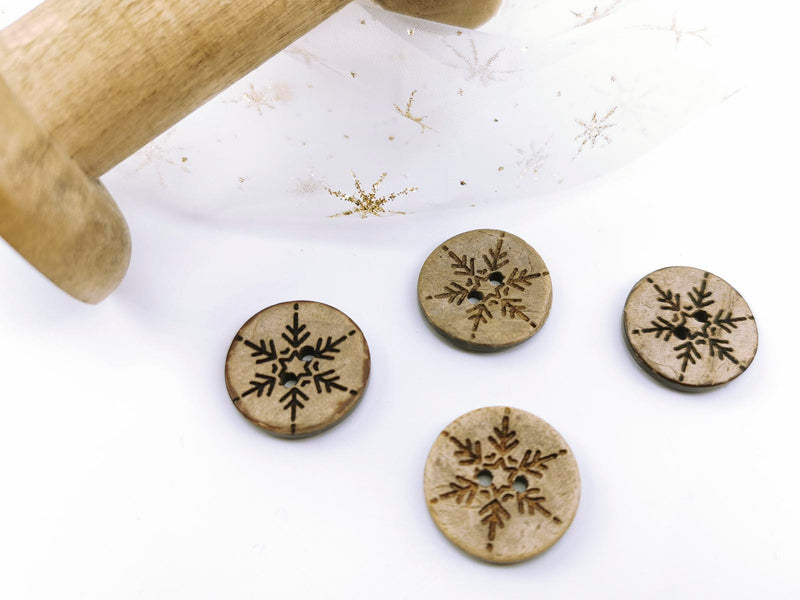 Kokosknopf, Coconut, Kokosnuss Knopf, 20mm, Natur, natürlich, Wintermotiv, winterlich, weihnachten, Eiskristall