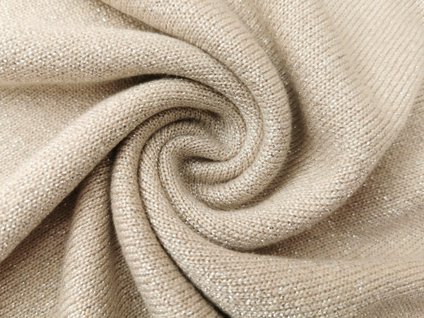 Strick, Glitzerstrick, Viskosestrick, Viskose, Lurex, Lurexfaden, silber, beige, dunkelbeige