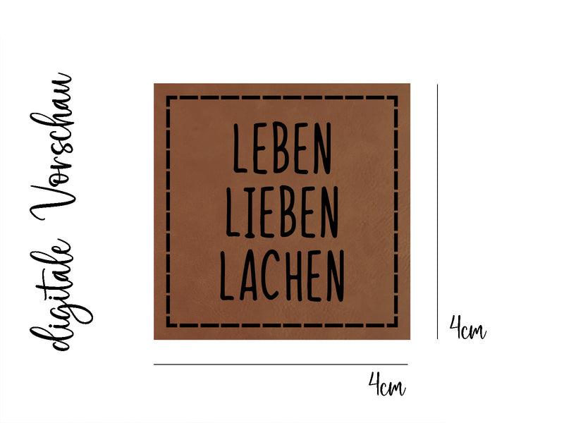 Kunstleder-Label, Lederlabel, Kunstleder-Patch, Lederpatch, 4x4cm, cognac, braun, Leben Lieben Lachen