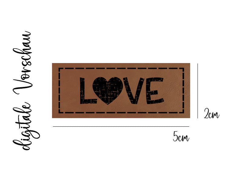 Kunstleder-Label, Lederlabel, Kunstleder-Patch, Lederpatch, 2,5x5cm, cognac, braun, Liebe, Love, Herz