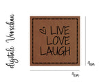 Kunstleder-Label, Lederlabel, Kunstleder-Patch, Lederpatch, 4x4cm, cognac, braun, live love laugh