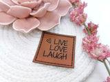 Kunstleder-Label, Lederlabel, Kunstleder-Patch, Lederpatch, 4x4cm, cognac, braun, live love laugh