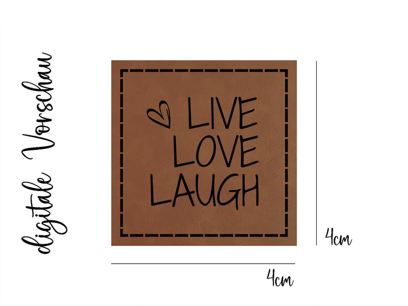 Kunstleder-Label, Lederlabel, Kunstleder-Patch, Lederpatch, 4x4cm, cognac, braun, live love laugh