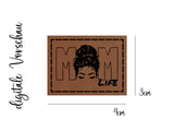 Kunstleder-Label, Lederlabel, Kunstleder-Patch, Lederpatch, cognac, braun, momlife, Mutter, Frauenkopf, Frauensilhouette, Dutt