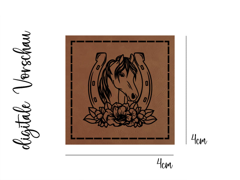 Kunstleder-Label, Lederlabel, Kunstleder-Patch, Lederpatch, cognac, braun, Pferd, Pony, Pferdeliebe, Ponyliebe, reiten, Mädchentraum