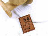 Kunstleder-Label, Lederlabel, Kunstleder-Patch, Lederpatch, 4x3cm, cognac, braun, Rentier, Weihnachten, Winter