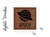 Kunstleder-Label, Lederlabel, Kunstleder-Patch, Lederpatch, 4x4cm, cognac, braun, Weltall, Weltraum, Planet, Space