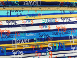 Viskose Jersey, Stripes with Letters, Schriftzüge, blau