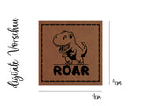 Kunstleder-Label, Lederlabel, Kunstleder-Patch, Lederpatch, 4x4cm, cognac, braun, T-Rex, Dino, Dinosaurier