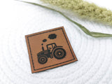 Kunstleder-Label, Lederlabel, Kunstleder-Patch, Lederpatch, 4x4cm, cognac, braun, Traktor, Trecker, Bauernhof