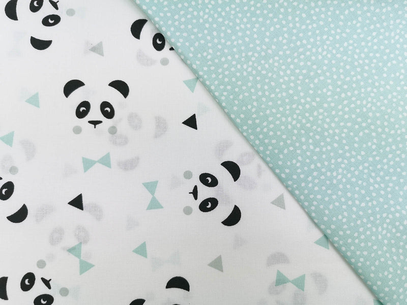 Baumwollstoff "Panda-Dots" mint, 10cm