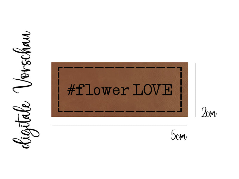Kunstleder-Label, Lederlabel, Kunstleder-Patch, Lederpatch, 2x5cm, cognac, braun, Blumenzeit, Blumen, Flower Love
