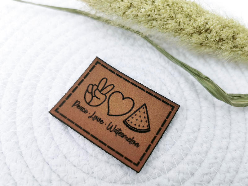 Kunstleder-Label, Lederlabel, Kunstleder-Patch, Lederpatch, 4x3cm, Melone, peace love watermelon, Sommer, Urlaub