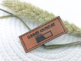 Kunstleder-Label, Lederlabel, Kunstleder-Patch, Lederpatch, 2,5x5cm, cognac, braun, Summer Adventure