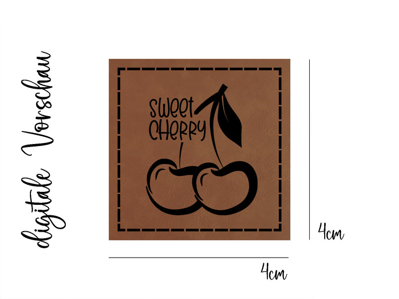 Kunstleder-Label, Lederlabel, Kunstleder-Patch, Lederpatch, 4x4cm, cognac, braun, sweet cherry, Kirsche, Kirschen