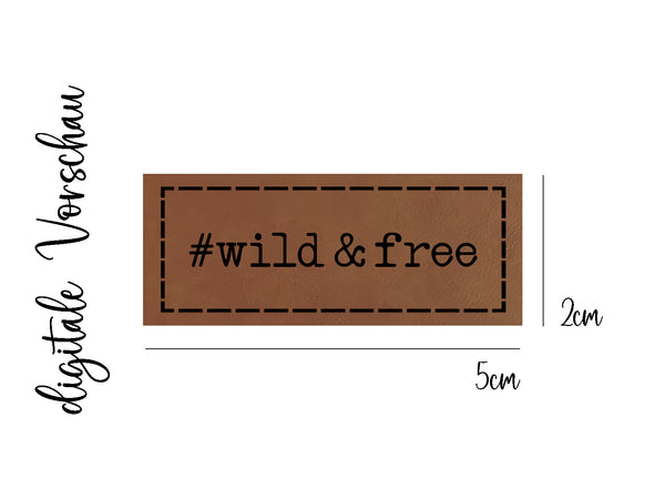 Kunstleder-Label, Lederlabel, Kunstleder-Patch, Lederpatch, 2x5cm, cognac, braun, wild & free